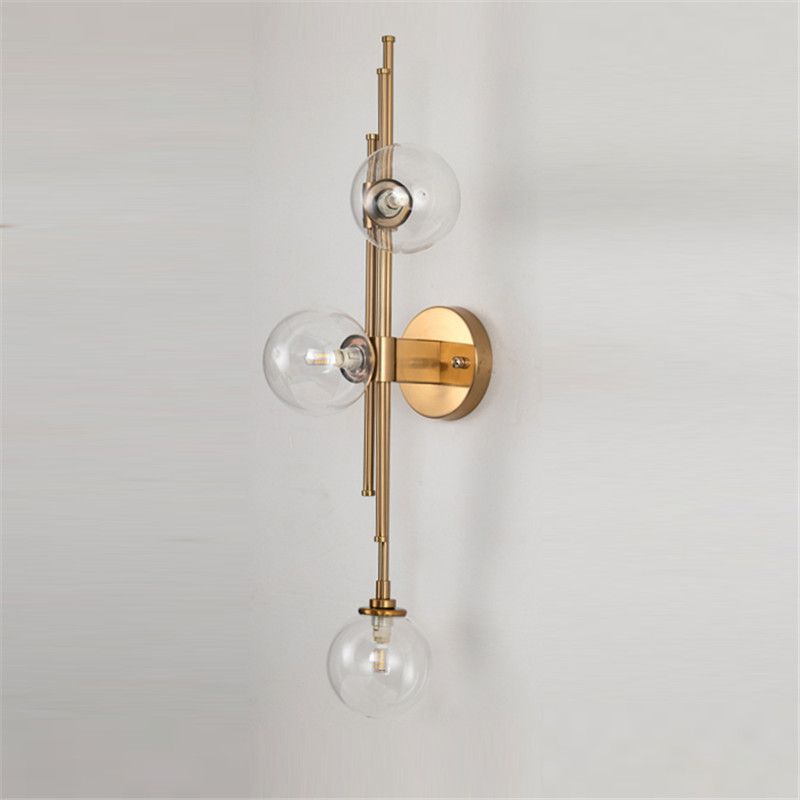 Glass Orb Sconce Lighting Fixture Mid Century 3-Bulb Brass Finish Wall Lamp for Living Room
