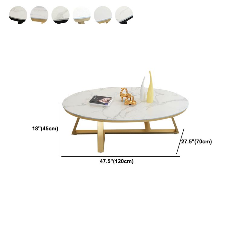 Glam Metal Cross Legs Coffee Table Faux Marble/Slate Oval Coffee Table