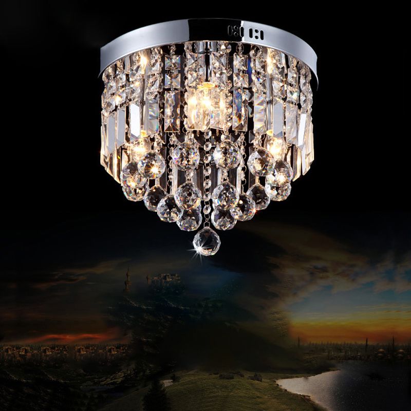 Raindrop Ceiling Mounted Fixture Modern Crystal Bedroom Ceiling Mounted Light in Chrome