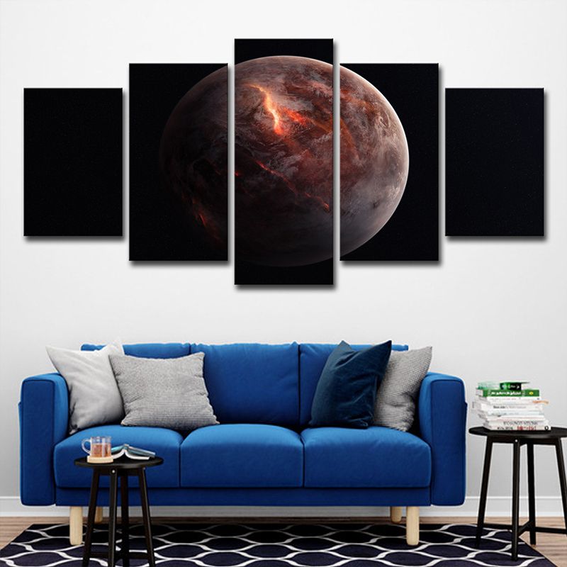 Red Planet Sphere Canvas Print Outer Space Fictional Multi-Piece Wall Art for Bedroom
