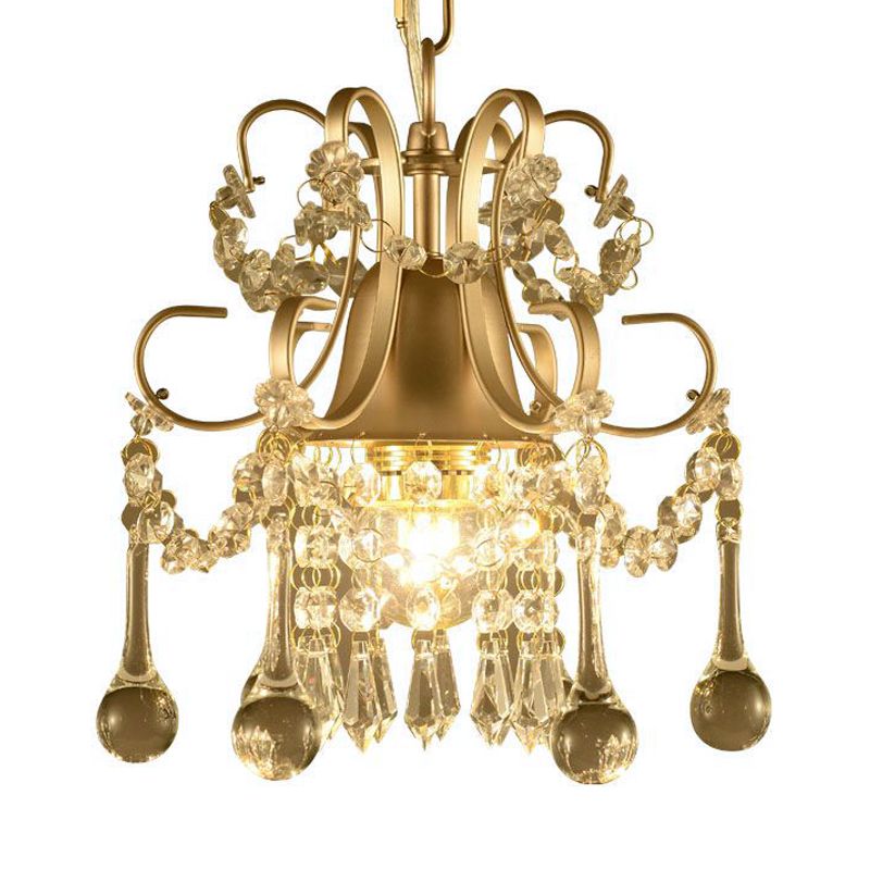 Crystal Swooping Arm Plafond Plafond Chandelier Simple 3 Lights Living Room Pendant Pending Lightture in Champagne