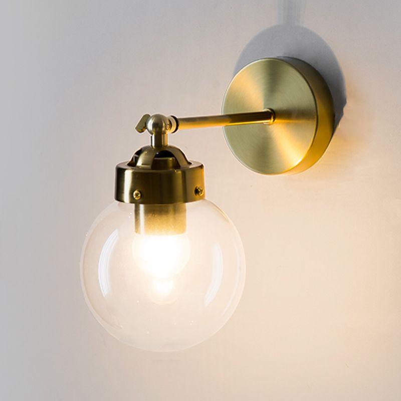 Industrial Style Ball Wall Sconce Glass 1 Light Sconces in Gold for Bedroom