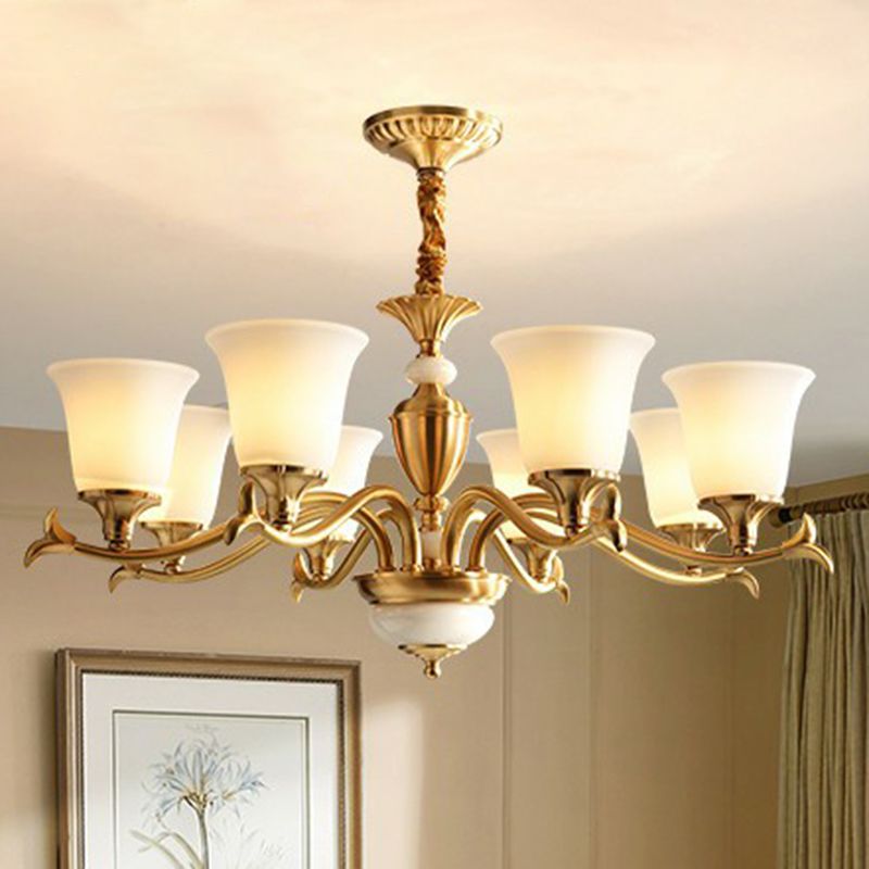 Creme Glass Messing Kronleuchter ausgewickeltes traditionelles Hängebsuspension Licht für Esszimmer