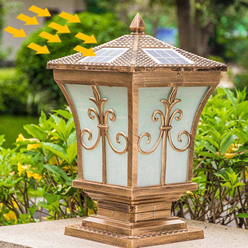 Rectangular Shape Metal Solar Pillar Lamp Modern 1 Light Outdoor Light