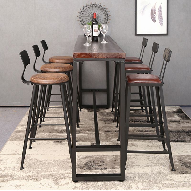 Industrial Solid Wood Bistro Bar Table Rectangle Metal Base Bar Table