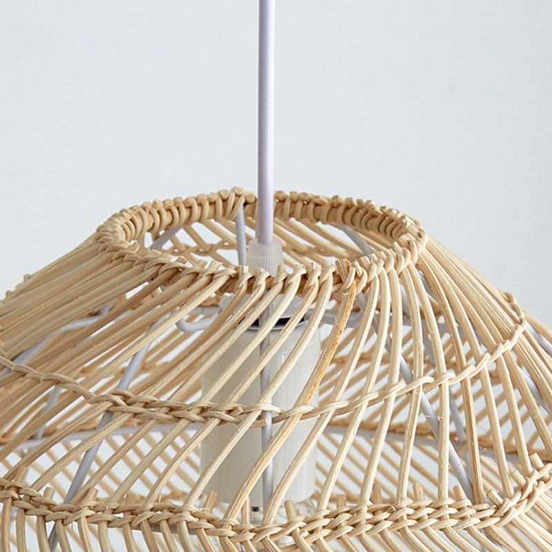 Japanische Hanglampen-Kit 1-Licht Beige Rattan Down Lighting Anhänger für den Untersuchungsraum