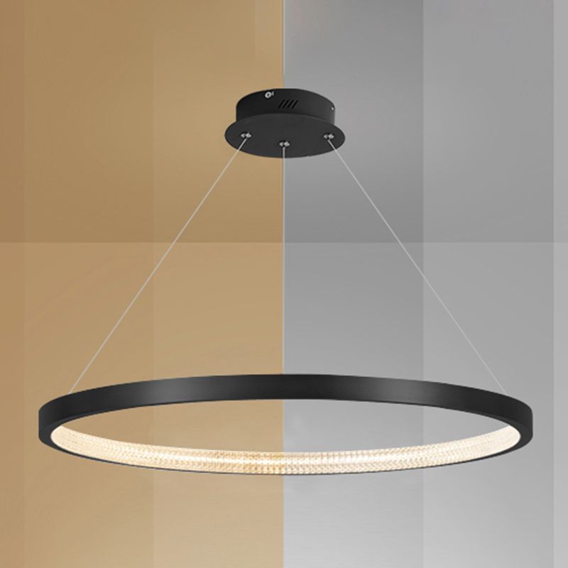 Circle Shape Metal Pendant Light Fixture Modern 1 Light Hanging Light Fixture in Black