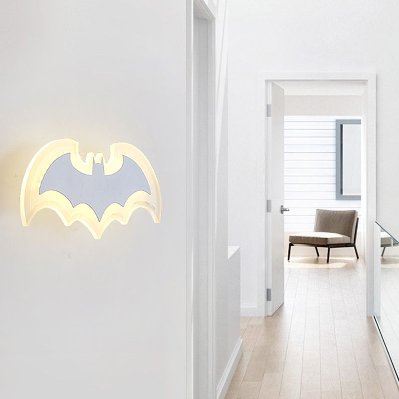 Cool Bat Shaped Wall Light Modern Style Acrylic Metal Wall Lamp in White for Boys Bedroom