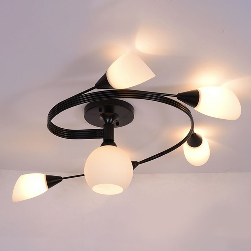 Starburst Flush Mount Light Contemporary Glass Semi Flush Lighting in Black/White