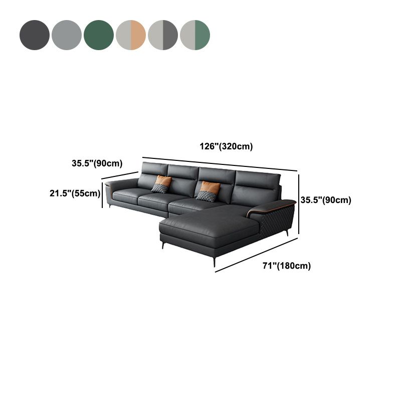 Modern Pillow Top Arm Sofa 4-Seater Faux Leather Sofa with Chaise