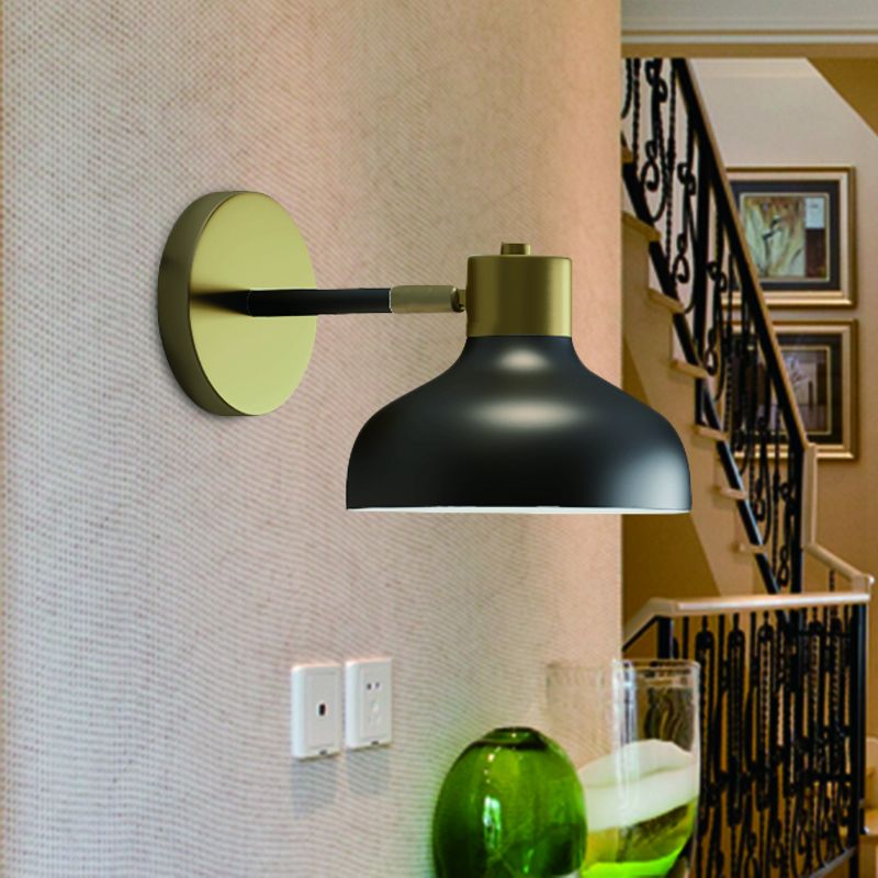 Metal Barn Sconce Lamp Industrial 1-Bulb Bedside Wall Mount in Black with Plug In Cord