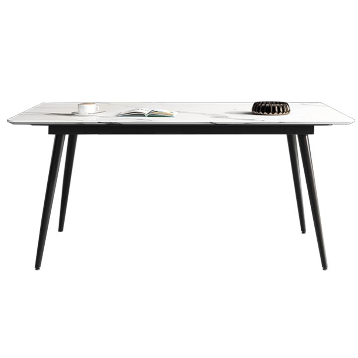 Mesa rectangular de piedra sinterizada industrial con base de acero al carbono negro de 4 patas para el hogar