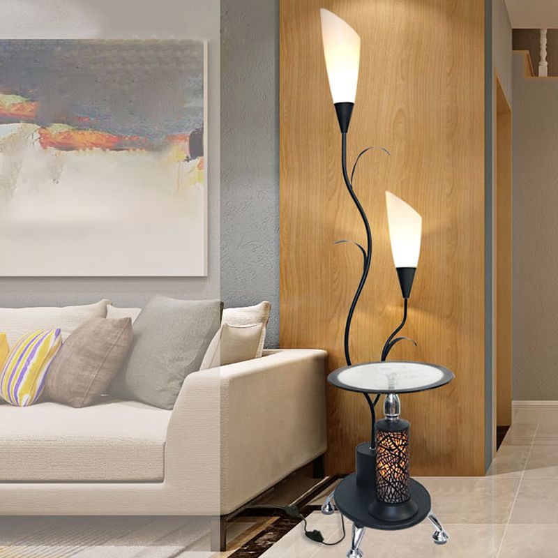 Takvormige staande lamp platteland 2 lampen metalen vloerlicht in wit/zwart voor logeerkamer