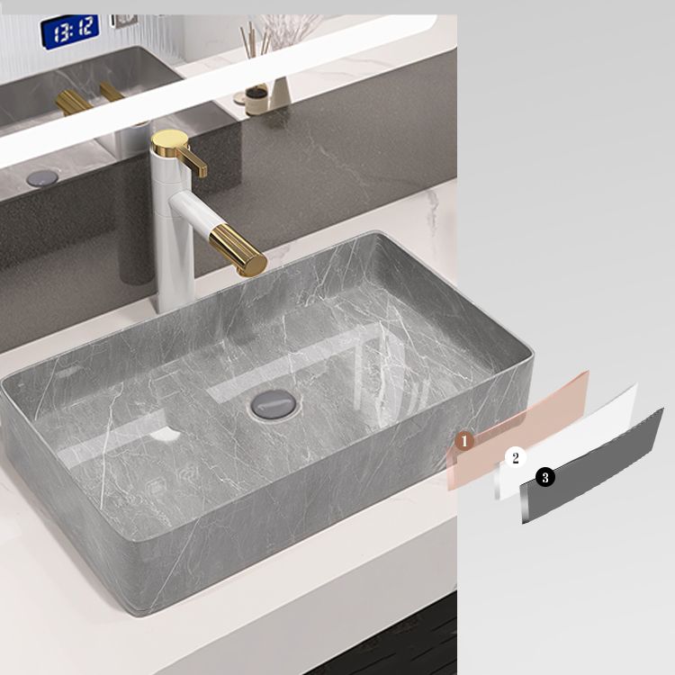 Modern Bathroom Sink Porcelain Rectangular Vessel Sink with Pop-Up Drain