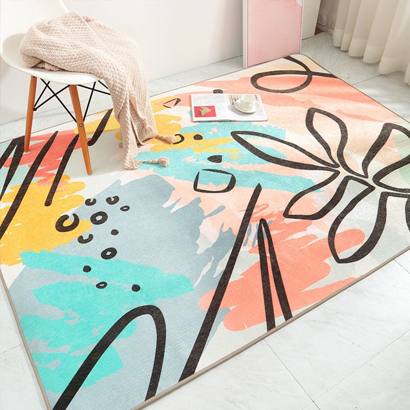 Stylish Multicolor Nordic Rug Synthetics Geometric Watercolor Carpet Non-Slip Stain Resistant Machine Washable Rug for Drawing Room