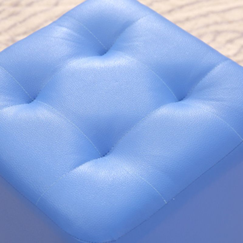 Mid-Century Modern Pouf Ottoman PU Leather Upholstered Tufted Solid Color Square Ottoman