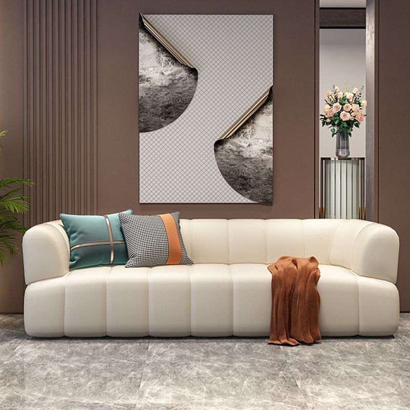 Faux Leather Recessed Arm Sofa Contemporary Standard Sofa for Living Room
