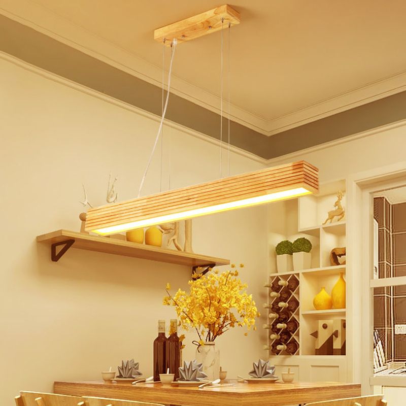 Lineares Hanglampe Kit zeitgenössische Holz LED Beige Kronleuchter Licht in Weiß/Naturlicht
