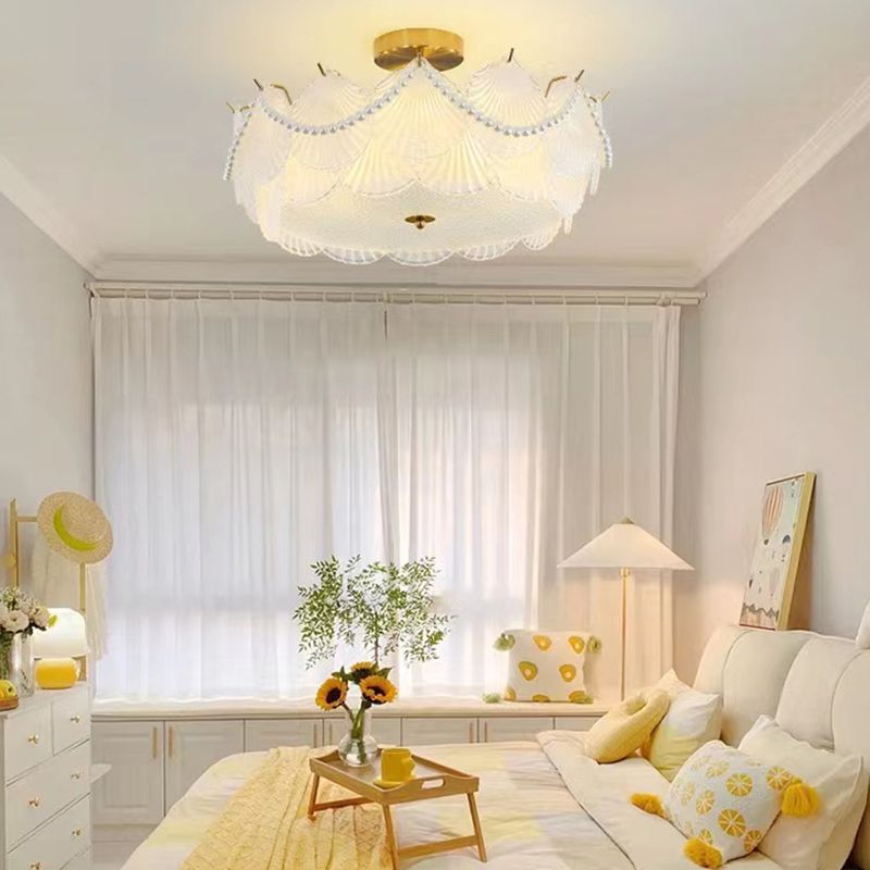 Metal Flush Mount Shell Shape Ceiling Light with Glass Shade for Living Room