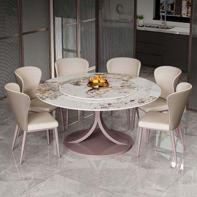 Round Sintered Stone Dining Table Modern Convertible Furniture with Pedestal Base