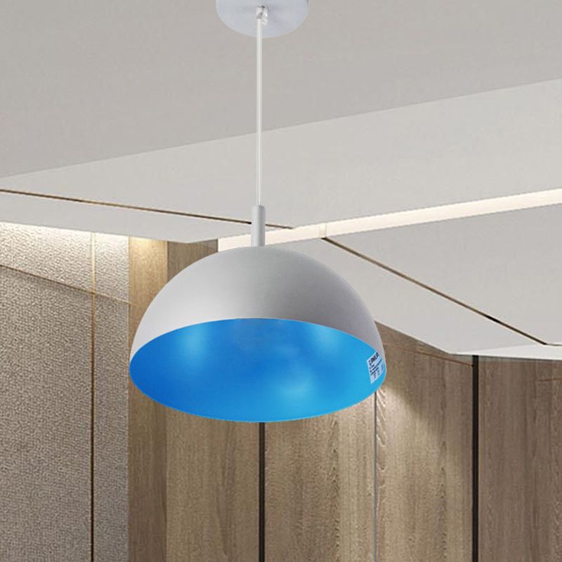 Dome Ceiling Lamp Simple Style Metal 1 Light Orange/Blue/Chrome Pendant Light Fixture for Dining Room, 10"/16" Wide