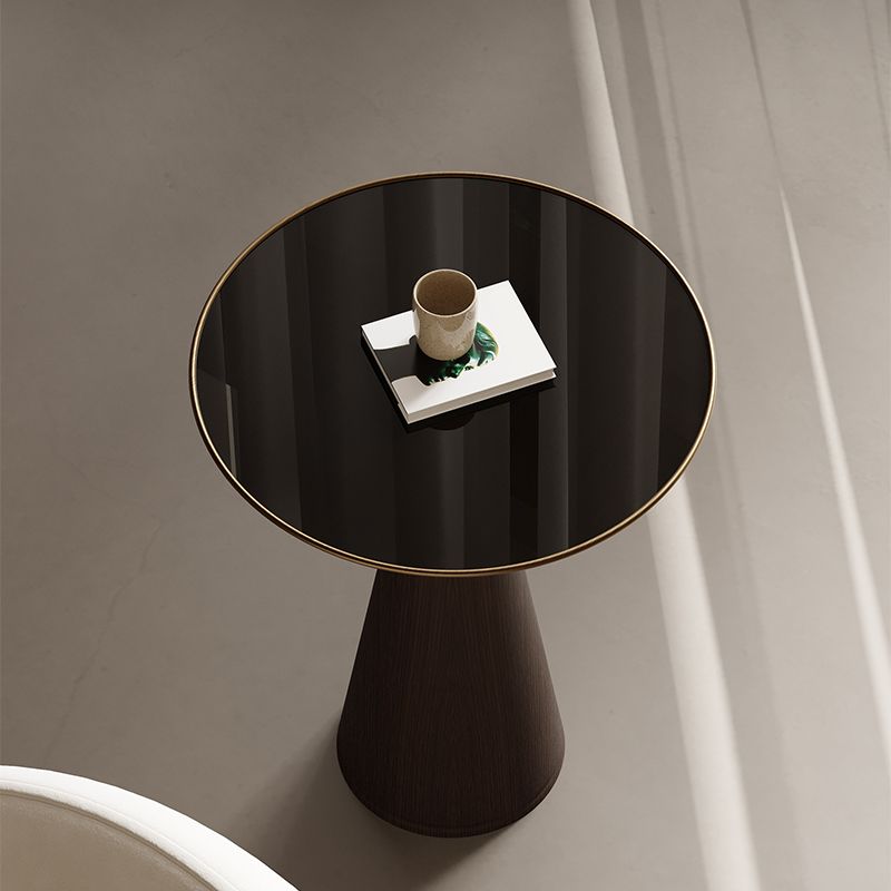 Contemporary Round Glass Top Sofa Side Accent Table with Pedestal Base