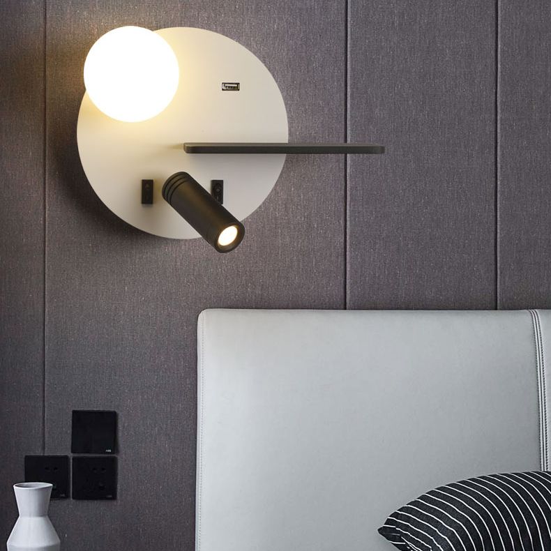 Runde USB -Lesemandlampe Nordic Metallic LED -Walllicht am Nacht