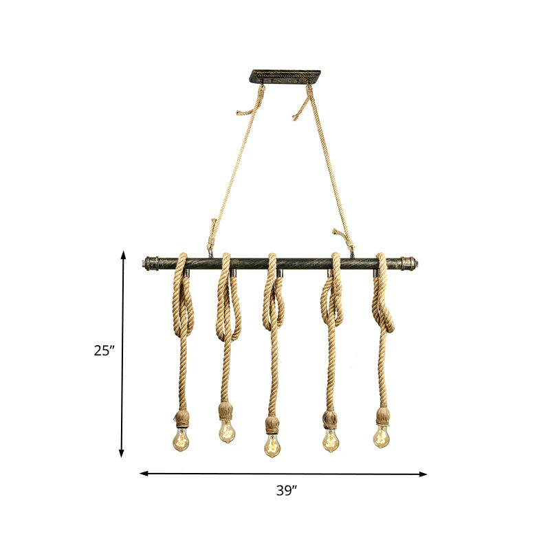Verstelbaar touw blootgesteld eilandlicht retro industrieel 5/6-licht restaurant eiland plafondlicht in beige/lichtgeel