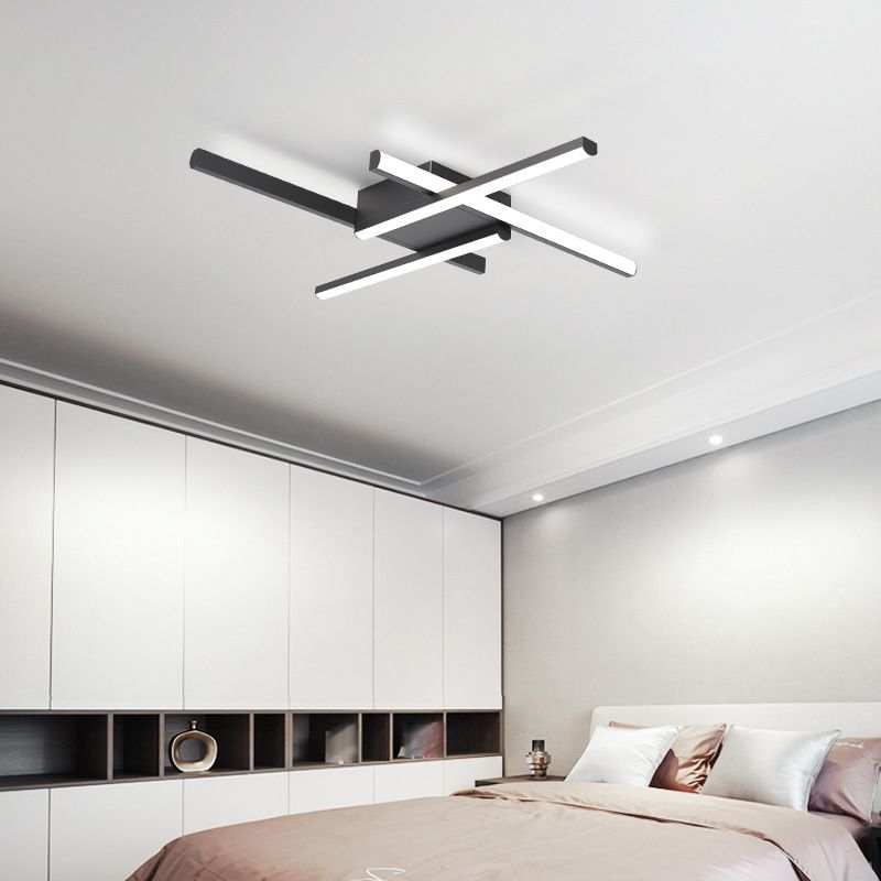 Aluminum Crossed Line Ceiling Fixture Minimalist LED Black Ceiling Light