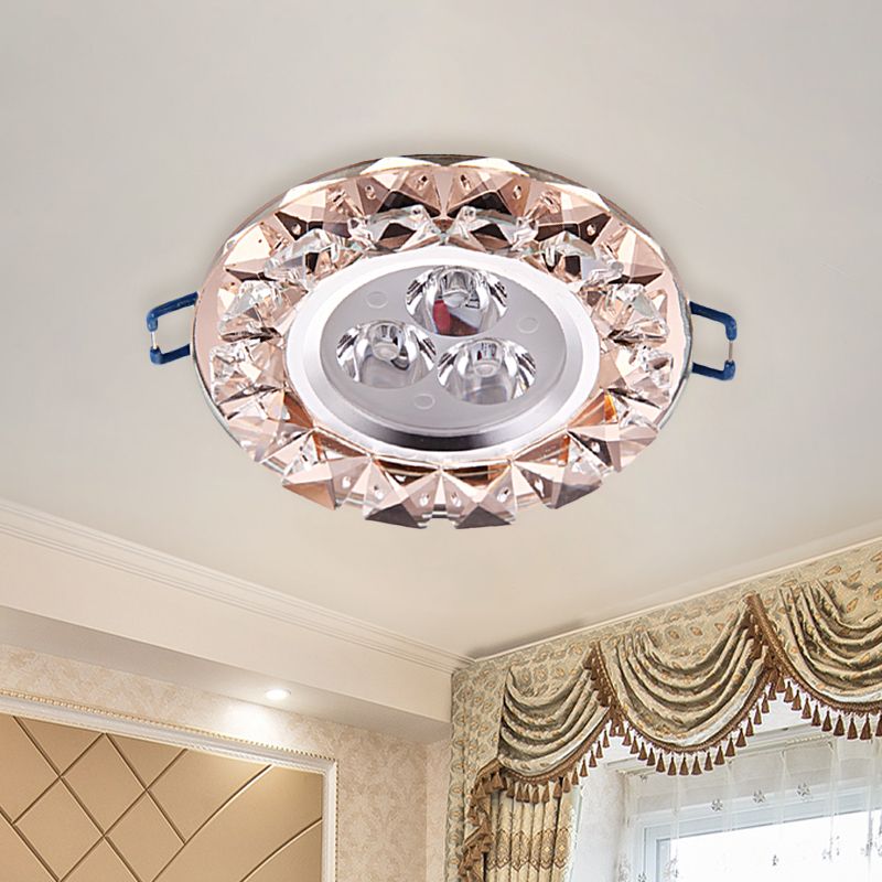 Beveled Crystal Rose Gold Ceiling Lamp Circular Thin Modernist LED Flush Mount Fixture
