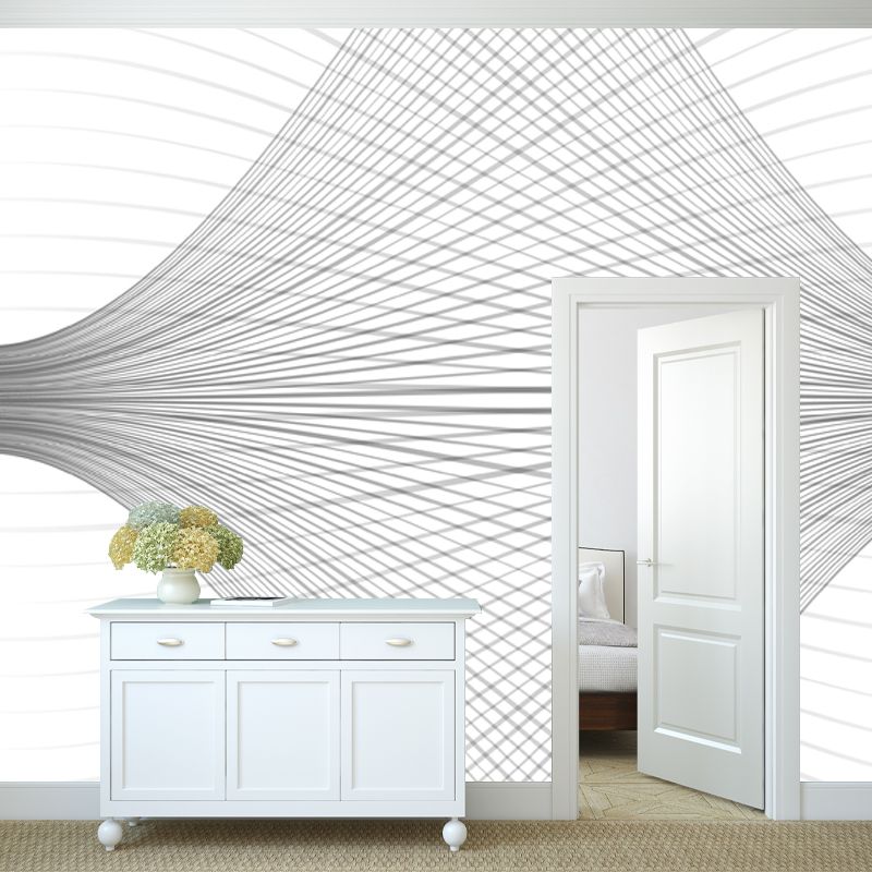 Modernist Interwoven Lines Mural Non-Woven Washable Black-White Wall Covering for Accent Wall