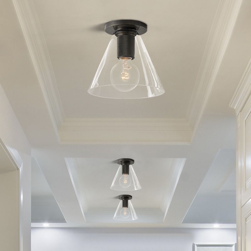 Moderne, beknopte geometrische inbouw smeedijzeren plafondlamp met helderglazen kap