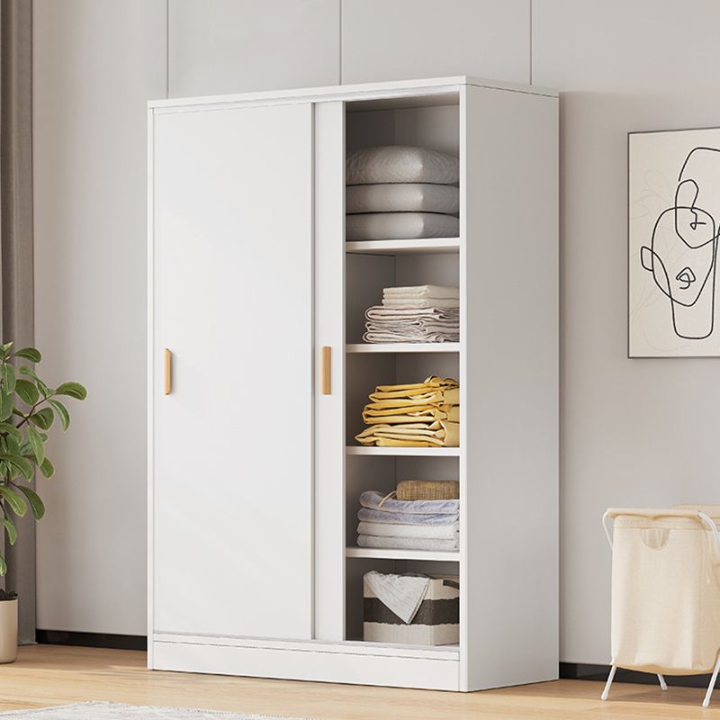 Modern Storage Cabinet Wooden 2-Door Wardrobe Armoire with Shelves and Clothes Rail