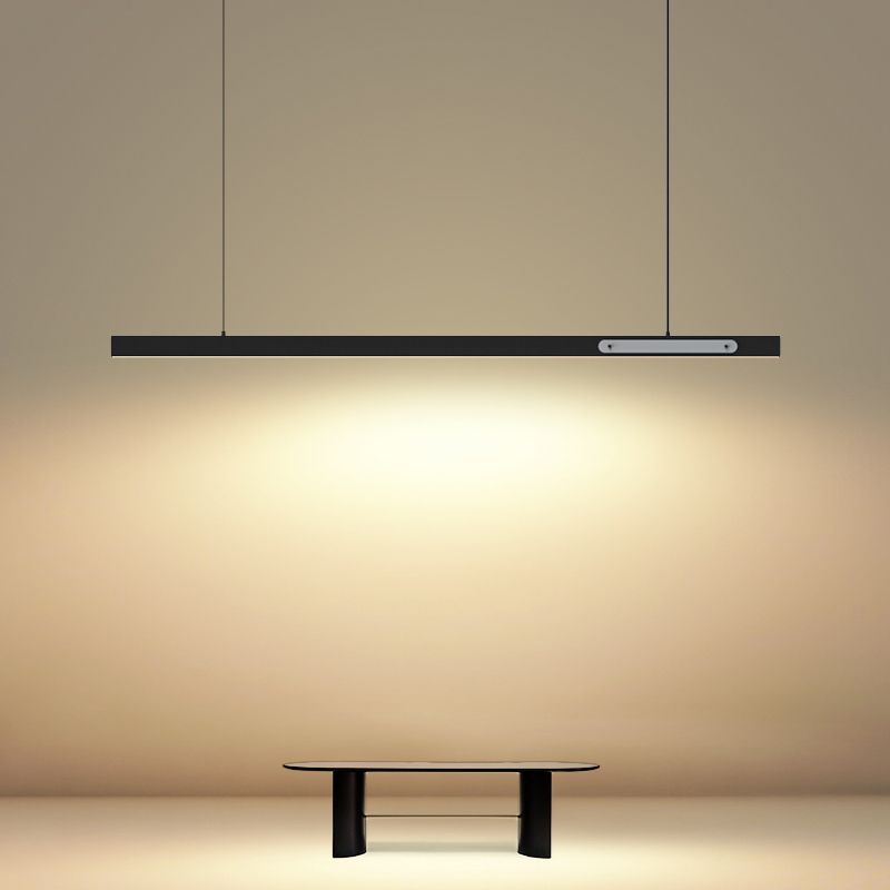 Black Metal Island Lamp Modern 1-Light Linear Restaurant Pendant Light