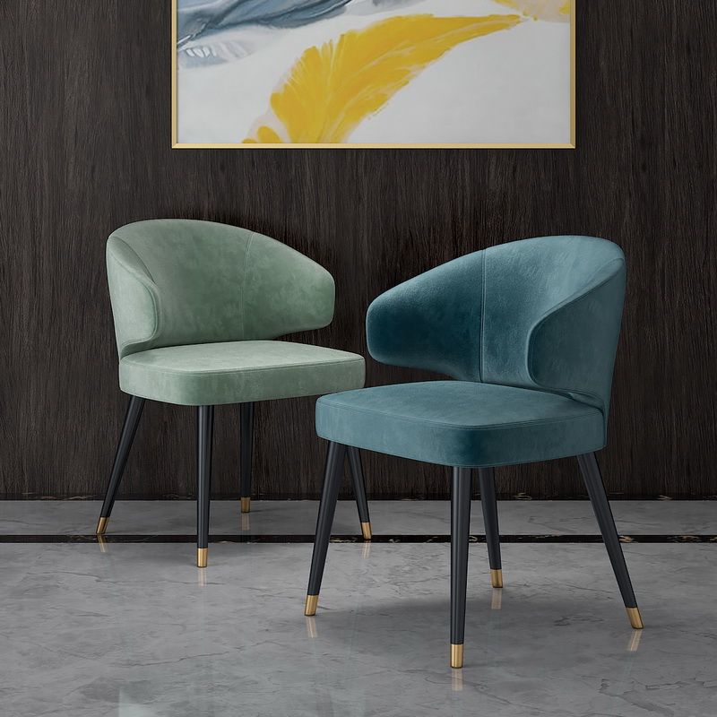 Fauteuils de salle à manger en métal nordique, chaise latérale de salle à manger en velours pour Restaurant