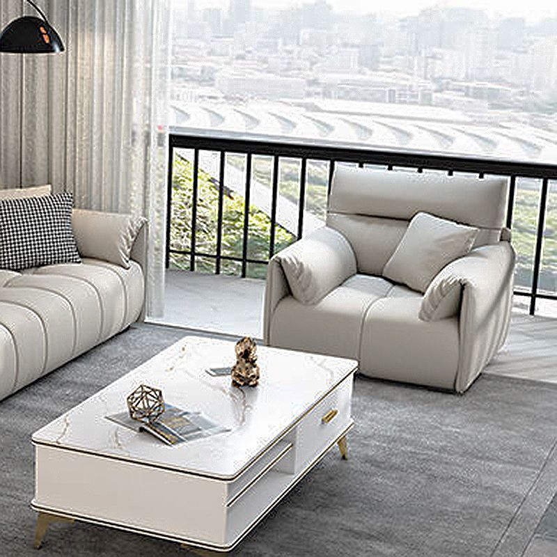 Living Room Cushion Back Couch Contemporary White Sofa with Pillow Top Arm