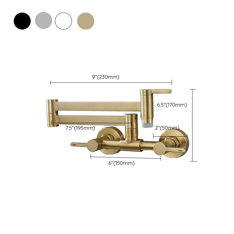 Modern Wall Mounted Double Handles Pot Filler Low Arc Profile Filler