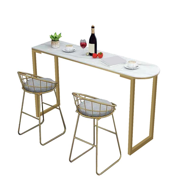Contemporary Free Form Bar Table with Metal Base for Living Room