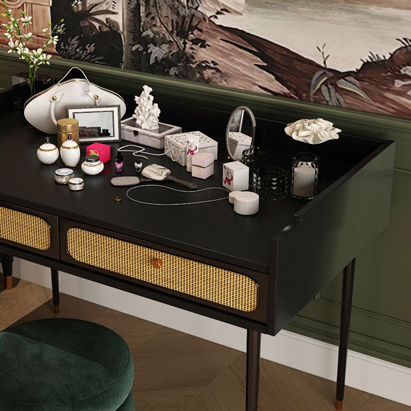 Mid-Century Modern Make-up Vanity with Drawers in Brown Solid Wood