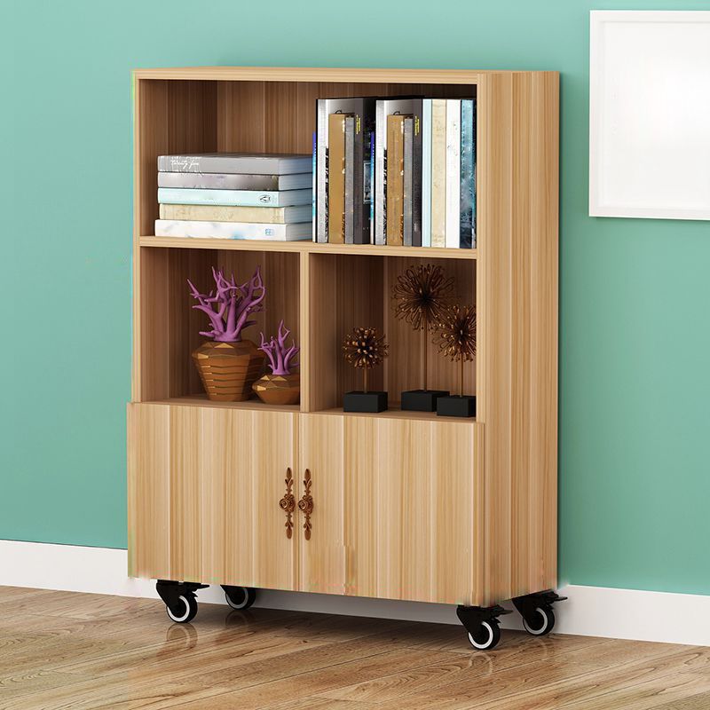 Contemporary Standard Bookcase Vertical Closed Back Bookshelf with Wheels