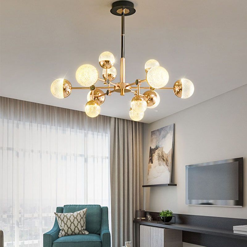 Sputnik Design Salon Kronleuchter klares Acryl -Multi -Lichter postmoderne Deckenleuchte in Gold