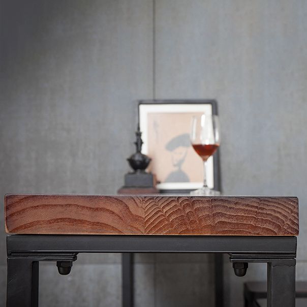 Indoor Brown Wood Bistro Table Modern Rectangle Footrest Cocktail Bar Table