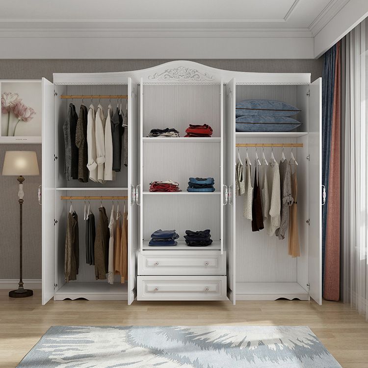 French Country White Storage Cabinet Hinged Door Cabinet with Drawers