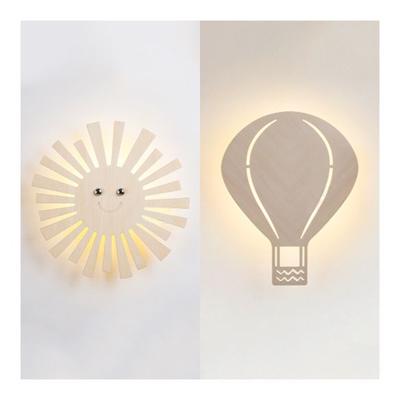 Mooi beige muurlicht cartoon patroon houten led muurlamp voor woonkamer kinderkamer