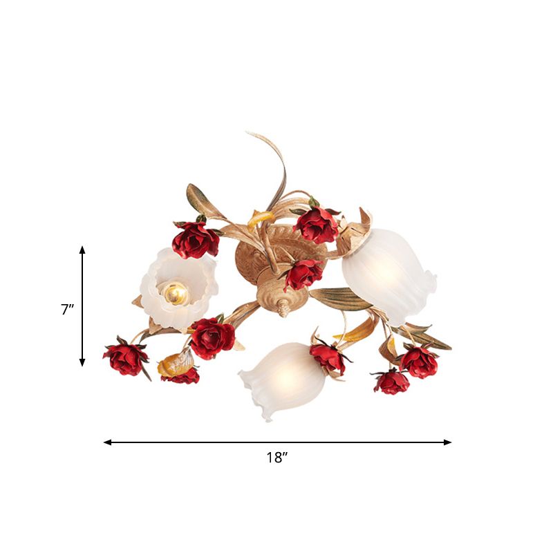Blossom Bedroom Semi Flush Mount Romantic Pastoral Metal 3/6 Lights Café près du plafond lampe