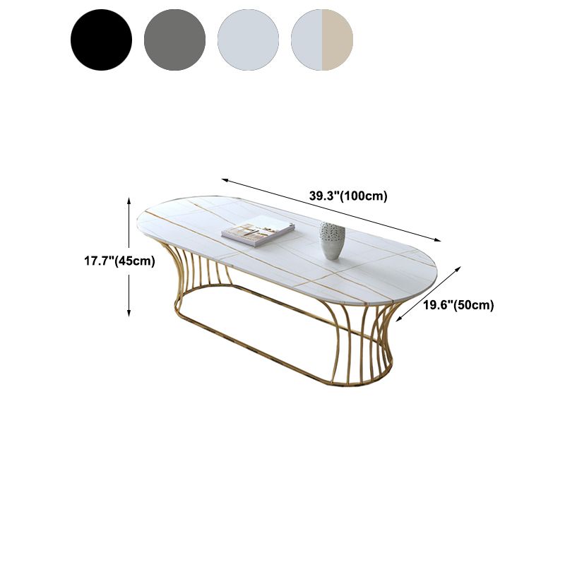 Glam Oval Slate Coffee Table with Iron Frame and Stone Top Cocktail Table