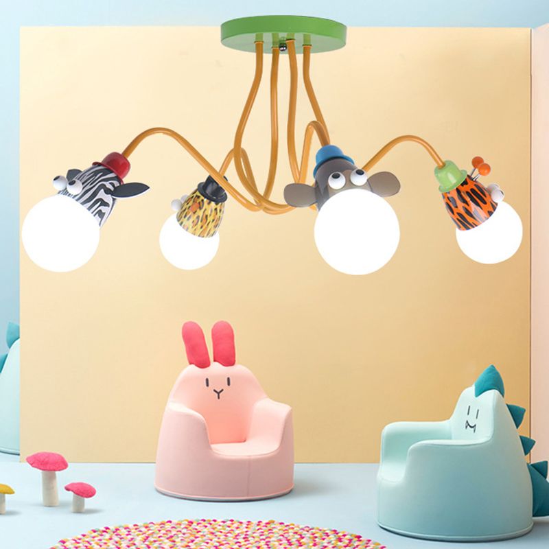 Gelbe Oktopus Flush Mount Leichte Cartoon Metall Halbblöcke Deckenleuchte mit tierischer Steckdose