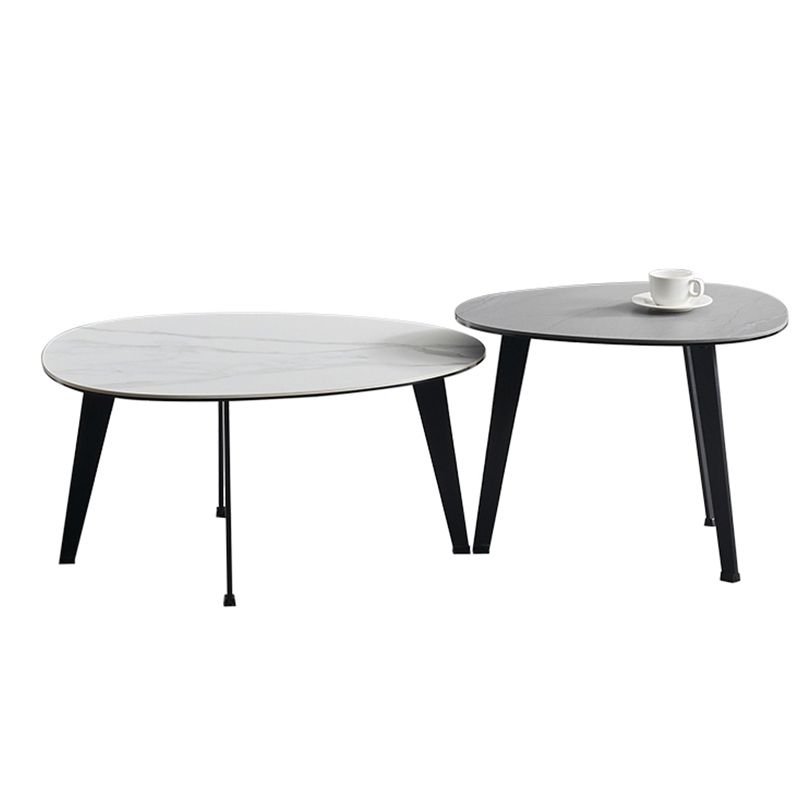 Contemporary White/Grey Free Shape Coffee Table with Metal Base
