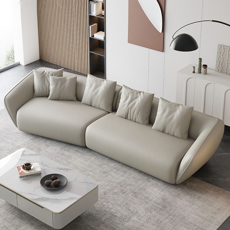 Genuine Leather Sloped Arm Sofa Contemporary Standard Sofa with Pillows
