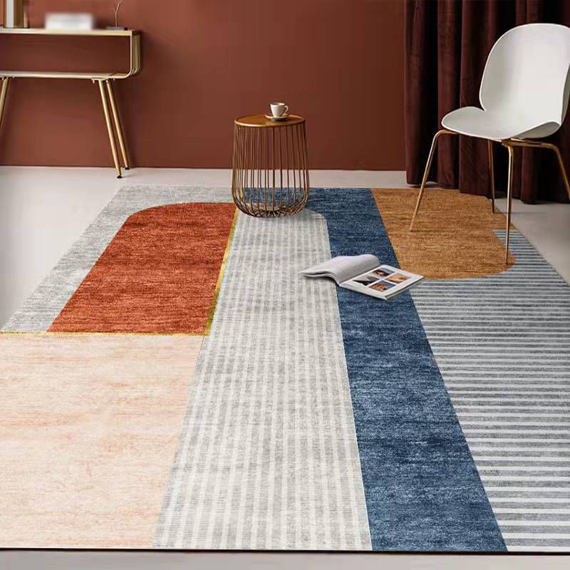 Light Gray Modern Rug Polyester Straight Stripe Rug Washable Rug for Home Decor